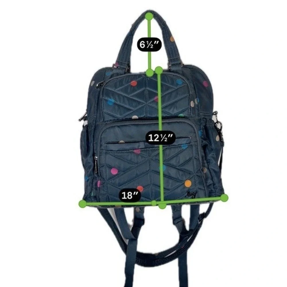 Lug Canter Backpack Tote Navy Polka Dot Convertible Travel Bag